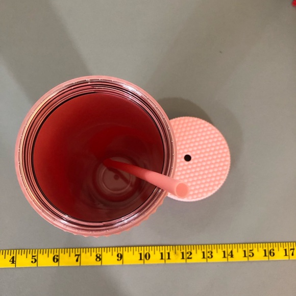 Barbie Core Peach Color Studded Tumbler B Letter Straw Cup & Lid Plastic Tumbler - Picture 5 of 8